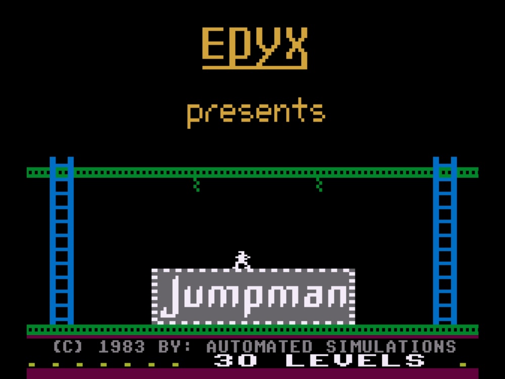 Title Screen of Jumpman for Atari 8 Bit
